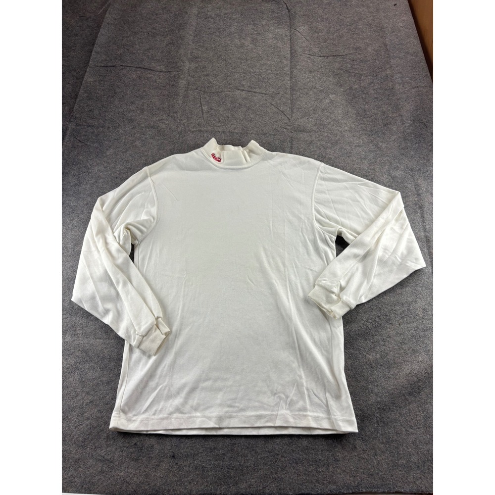 VTG Sportsmaster Coca-Cola Mock Neck Shirt White Long Sleeve Small USA Made SEE